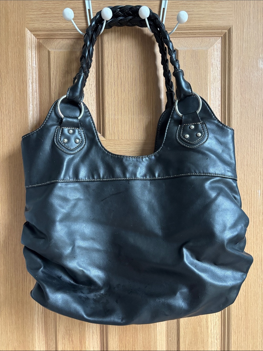 Classic Black Braided-Handle Shoulder Bag